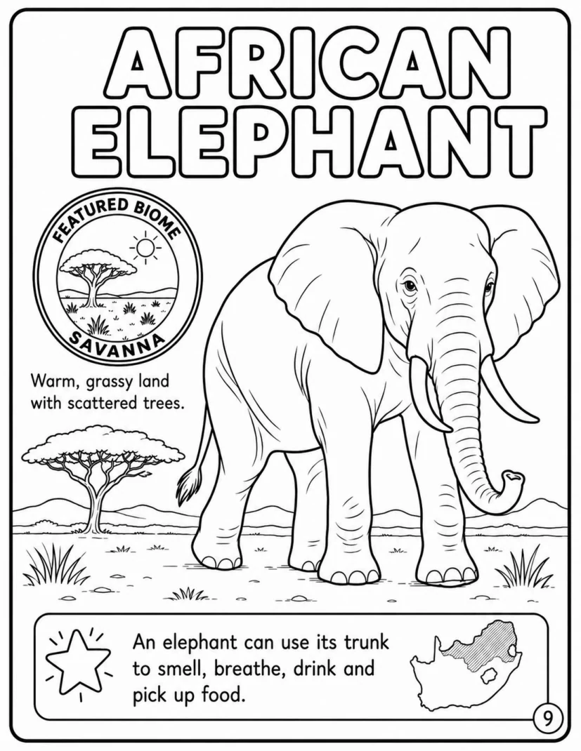 African elephant colouring page